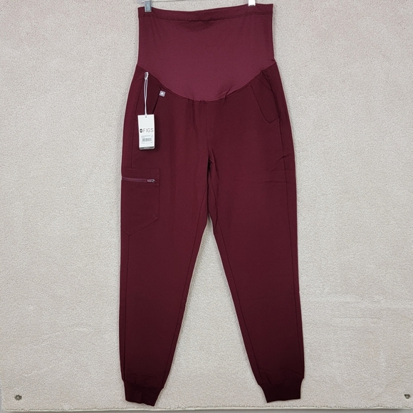 Figs Burgundy Zamora Maternity Jogger Scrub Pants Sz S NEW - Picture 2 of 14